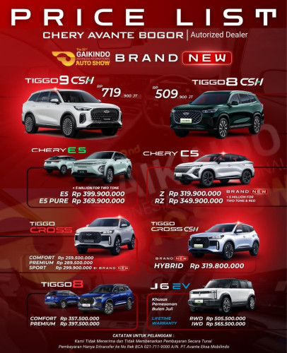 Pricelist Harga Chery bendunganhilir 2025